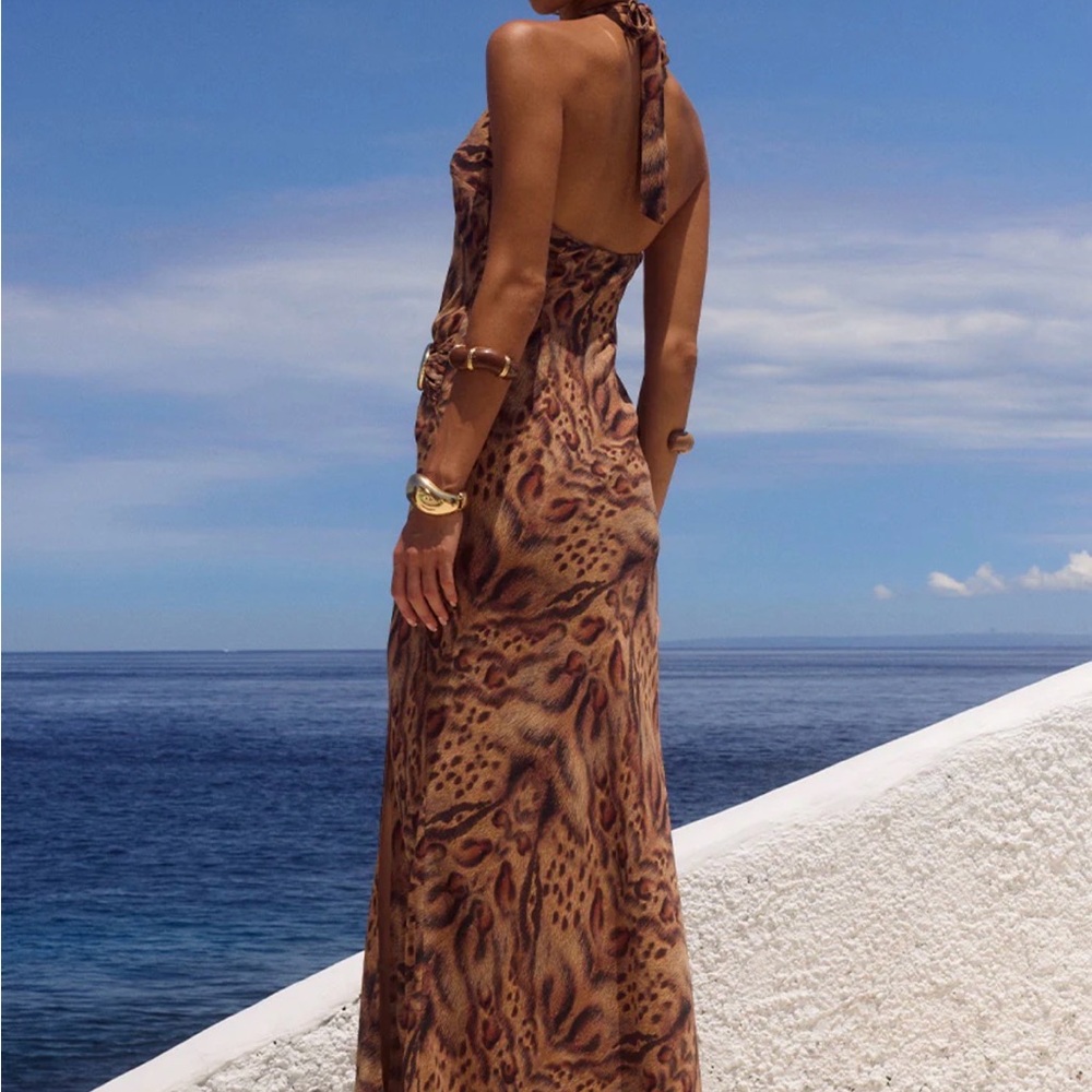 NWT Runaway The Label Marbella Halter Maxi Dress - Mendez Brown, Size M - Picture 2 of 5